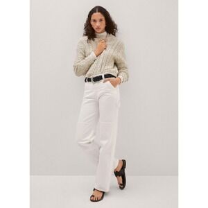 Mango MNG Denim Straight Carpenter Jeans Off White Size 6 NWT